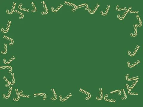 Candy cane Christmas decoration border green background Stock Illustration