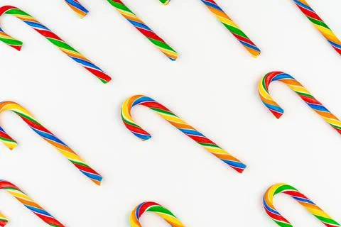 Candy cane Christmas pattern on white background Stock Photos