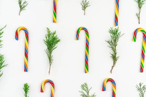 Candy cane Christmas pattern on white background Stock Photos