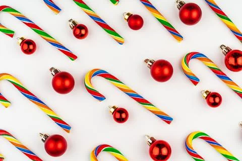 Candy cane Christmas pattern on white background Foto stock