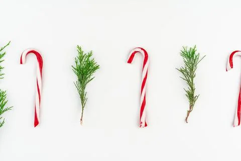 Candy cane Christmas pattern on white background Stock Photos