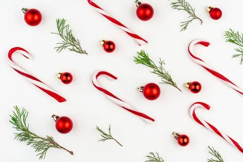 Candy cane Christmas pattern on white background Foto stock