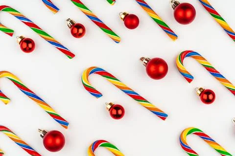 Candy cane Christmas pattern on white background Stock Photos