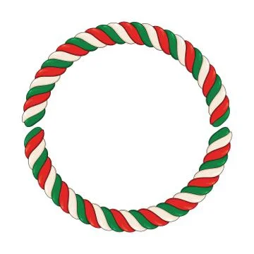 Candy cane circle frame isolated on white background. Swirl hard candy round  Stock Illustration