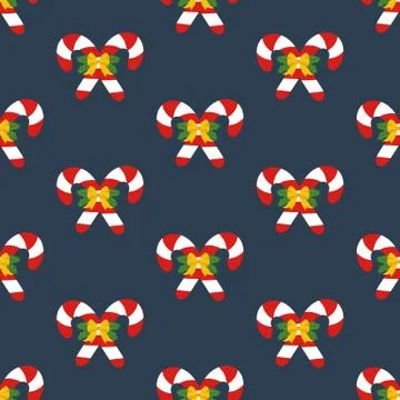 Candy cane decorated with bow seamless pattern Stock Illustration