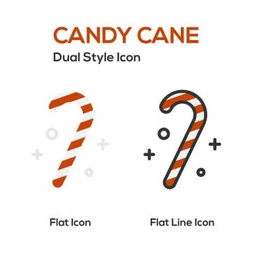 Candy Cane Flat Icon And Flat Line Icon. Stock Illustration