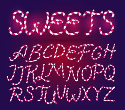 Candy cane Font. Sweet comic Alphabet Set. Isolated. Lettering template. Pink 스톡 일러스트