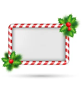 Candy cane frame with holly isolated on white Stock Illustration