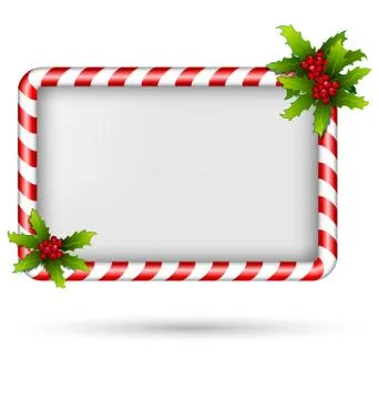 Candy cane frame with holly on white Stock Illustration