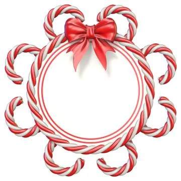 Candy cane frame with ribbon bow 3D Stock Illustration