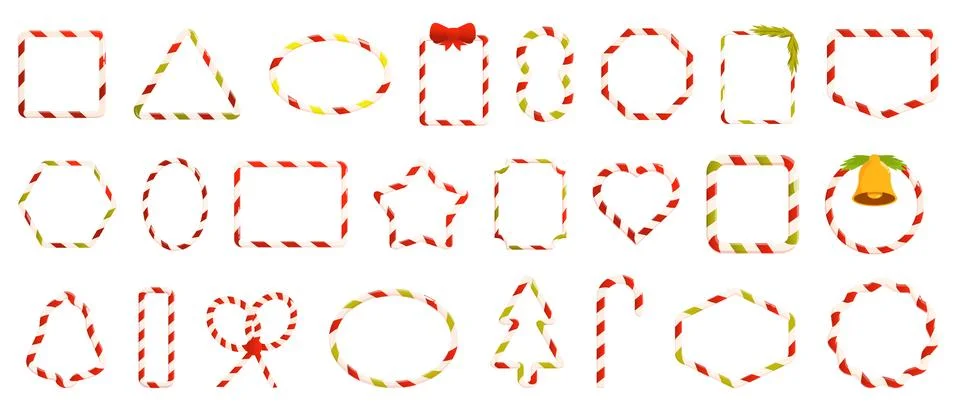 Candy cane frames icons set cartoon vector. Winter holiday Stock Illustration