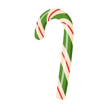 Candy cane with green, red and white stripes, Colorful flat style vector il.. Stock Illustration
