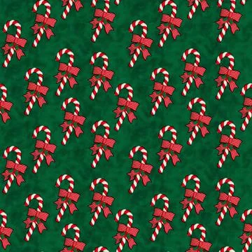 Candy Cane on green seamless background Stock Illustration