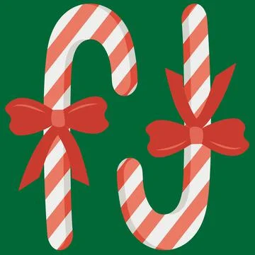 Candy cane for holidays isolated vector. Christmas stick with bow Stock Illustration