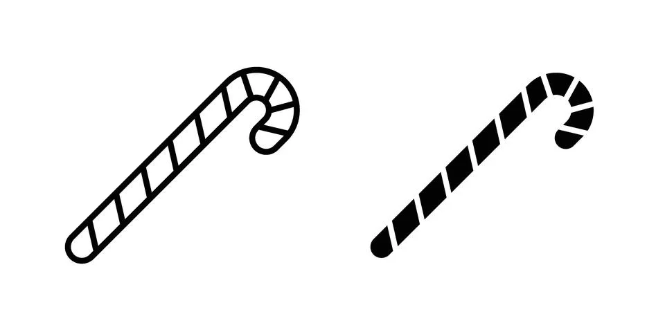 Candy Cane icon drawing lines. Silhouette style vector bundle Stock Illustration