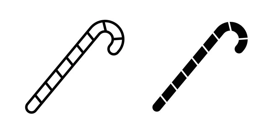 Candy Cane icon silhouette vector set. thin line pack Stock Illustration