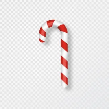 Candy cane isolated on transparent background. Realistic red and white xmas c Stock Illustration