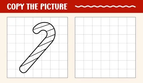 Candy cane learn to draw educational game. Copy the picture printable worksheet Stock Illustration