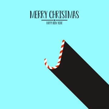 Candy cane with long shadow,with christmas and happy new year greetings. Stock Illustration