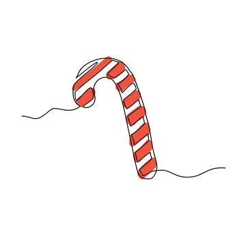 Candy cane in one line drawing on white background. Stock Illustration