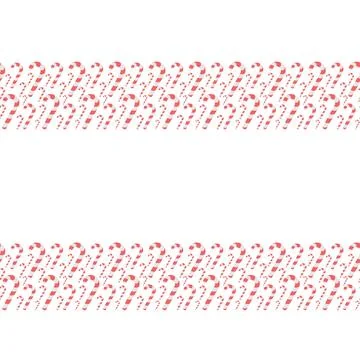 Candy cane. Paired endless horizontal border. Striped red and white lollipop Stock Illustration