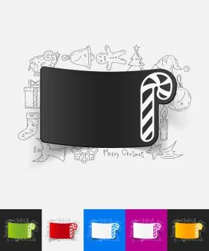 Candy cane paper sticker with hand drawn elements 스톡 일러스트