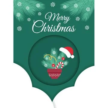Candy Cane Pine twigs Santa Hat in flower pot Merry Christmas Composition Poster Stock Illustration