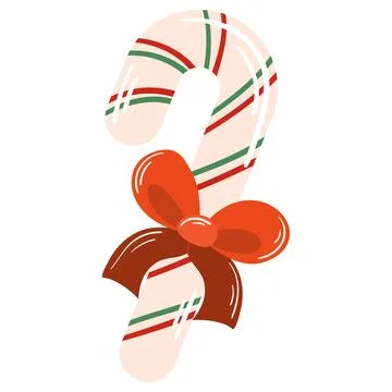 Candy cane with a red bow. Stock Illustration