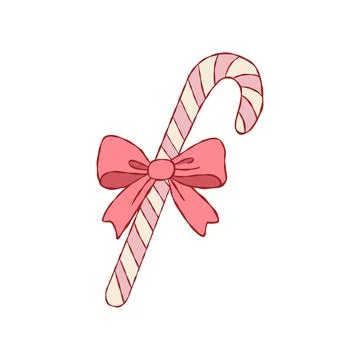 Candy cane with red bow in pastel coquette Christmas style Stock Illustration