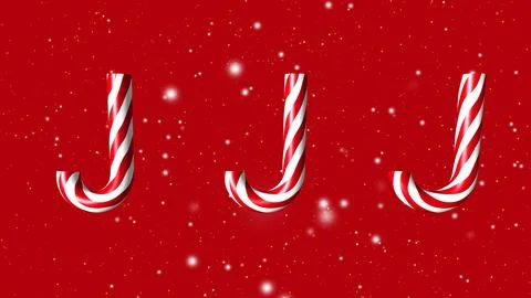 Candy cane on red Christmas snowfall background Stock Illustration