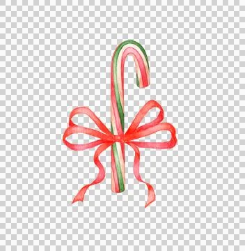 Candy cane red green with pink bow watercolor Stock Illustration