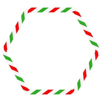 Candy cane rounded hexagon frame. Christmas ribbon with red, green and whit.. Stock Illustration