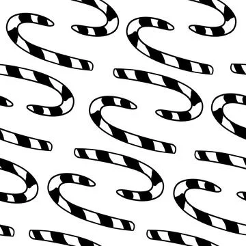 Candy cane seamless pattern in outline doodle flat style. Stock Illustration