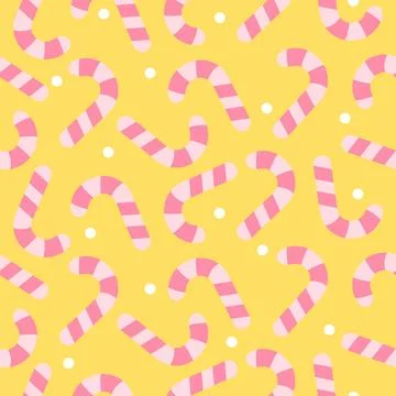 Candy cane seamless pattern on yellow background. Stock Illustration