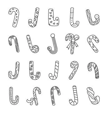 Candy cane set in outline line art Stock Illustration