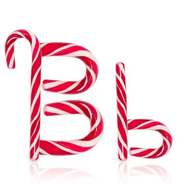Candy cane in shape of letter B isolated on white background. Stock Photos