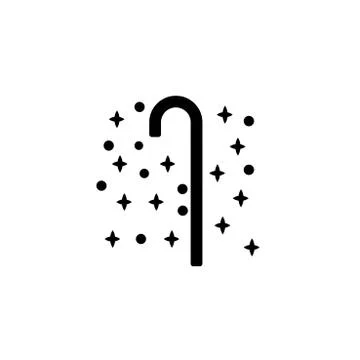 Candy cane. Silver flat vector icon on black background with star Stock Illustration