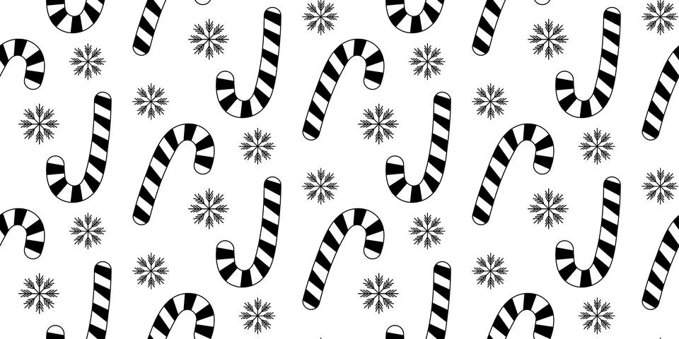 Candy Cane Snowflakes Seamless pattern Black and White Christmas or New Year Stock Illustration