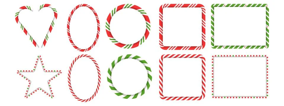 Candy cane twisted border collection. Rectangle, circle, star, and heart fr.. Stockillustratie