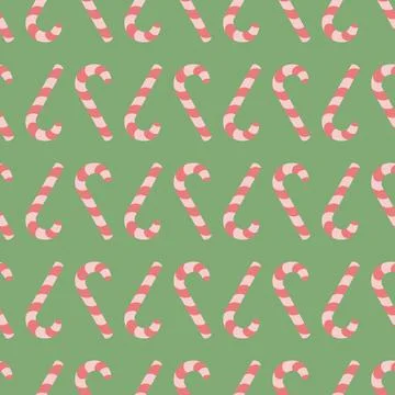 Candy cane. Upside down sweets. Repeating pattern. Green background. Illustrazione stock
