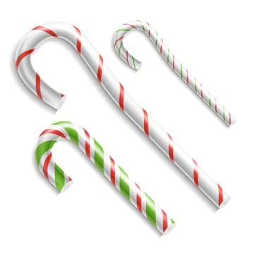 Candy Cane Vector. Christmas Candy Cane. Realistic Set Isolated. Top View. Xmas Stock Illustration