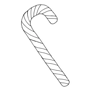 Candy cane vector sketch icon isolated on background. Hand drawn lollipop cane Stock Illustration