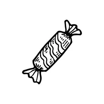 Candy cane wrapped in a wrapper. Sweet chocolate dessert, caramel. Party deco Stock Illustration