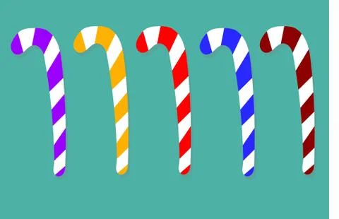 Candy cane Xmas set isolated on transparent green backdrop. Yellow, purple, r Stock Illustration