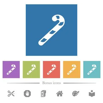 Candy canes flat white icons in square backgrounds Stock Illustration