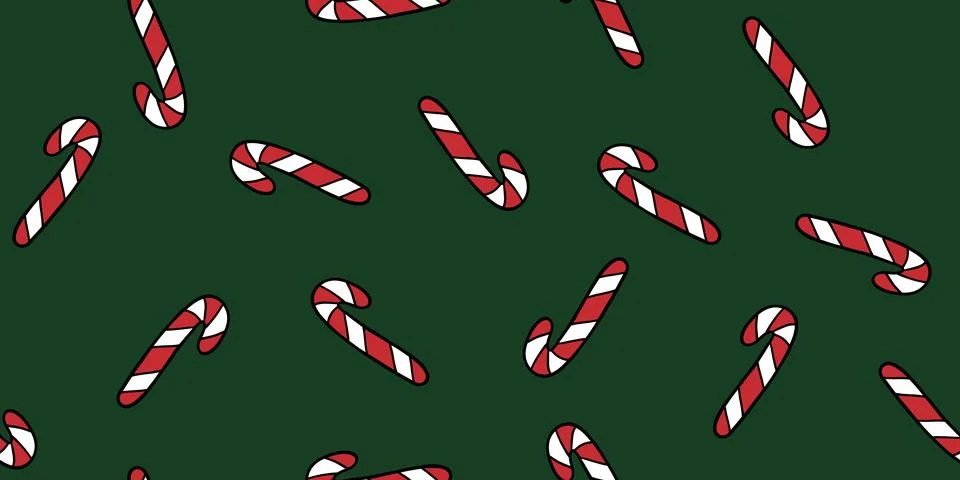 Candy canes on green seamless pattern, doodle style vector Illustrazione stock