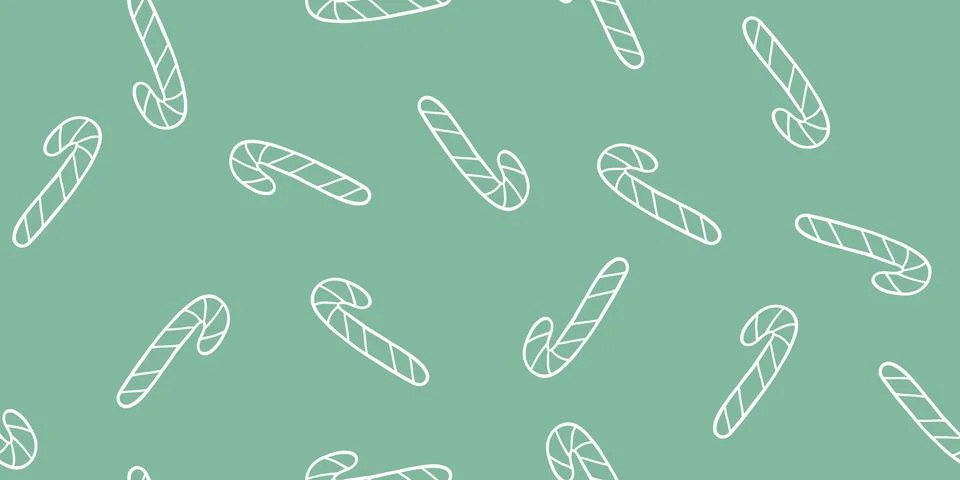 Candy canes outlines seamless pattern on mint green, doodle style vector Stock Illustration