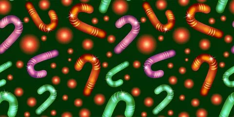 Candy canes seamless pattern with different colors and shining particles on a Stock Illustration