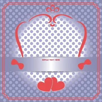 Candy card with red frames, over white and purple background with dots. Ilustração Stock