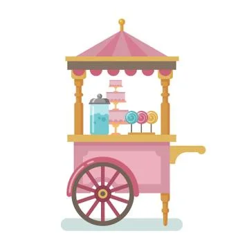 Candy cart flat illustration Illustrazione stock